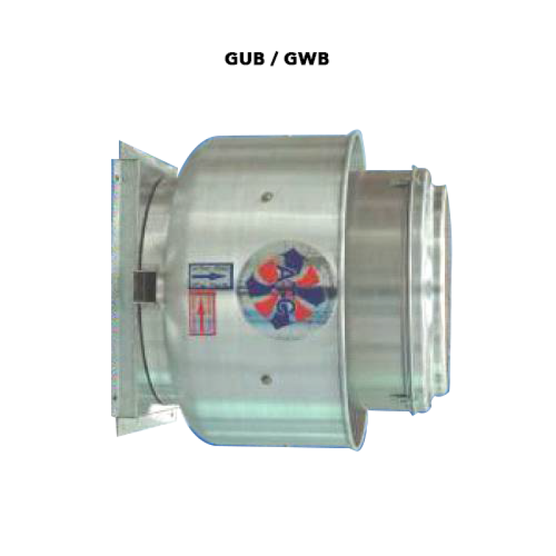 GUB/GWB Aero Extractores Centrífugos de aluminio para techo y muro con descarga vertical arriba (Transmisión de poleas y banda)
